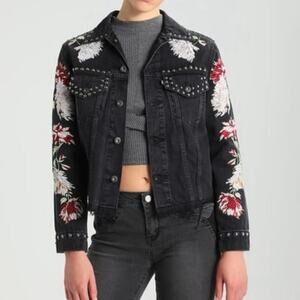 Levi’s Made&Crafted Jean Jacket Embroidered Studded Raw Hem Floral Med 2 Womens